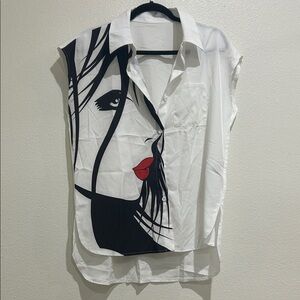 SHEIN White and Black Graphic Blouse